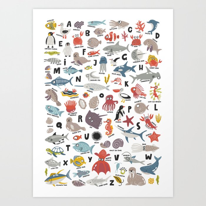 Sea Animals Alphabet Art Print by JunkyDotCom | Society6