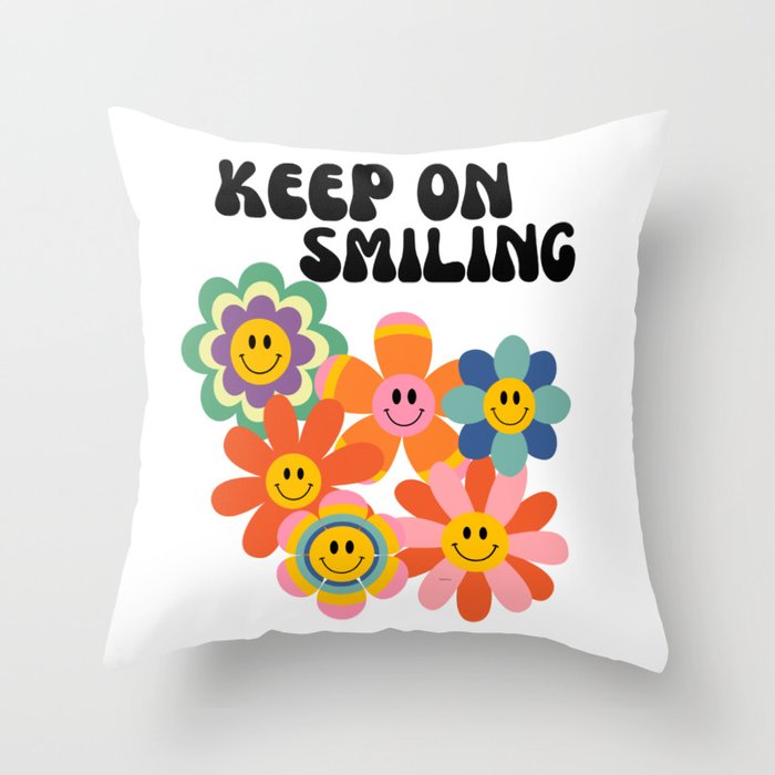 Keep On Smiling Groovy Retro Throw Pillow