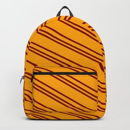 [ Thumbnail: Orange and Maroon Colored Lined/Striped Pattern Backpack ]