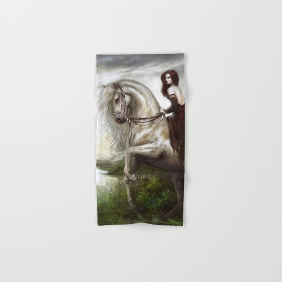 Morning welcome - Royal redead girl riding a white horse Hand & Bath Towel