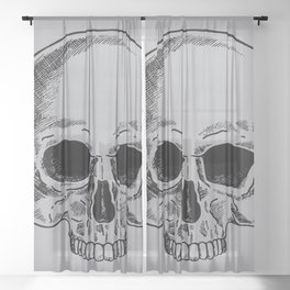 Skulls Horror Gothic Victorian Black Gray Grey Sheer Curtain