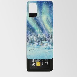 Magical Log Cabin Snowy Northern Lights Forest Landscape Android Card Case