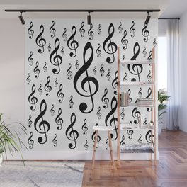 Clef Music Notes pattern - black & white pattern Wall Mural