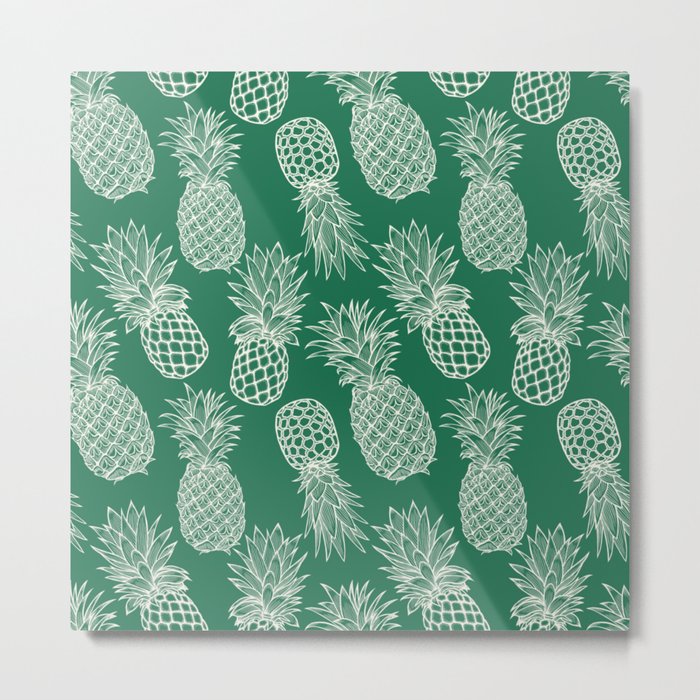 Fresh Pineapples Teal & White Metal Print