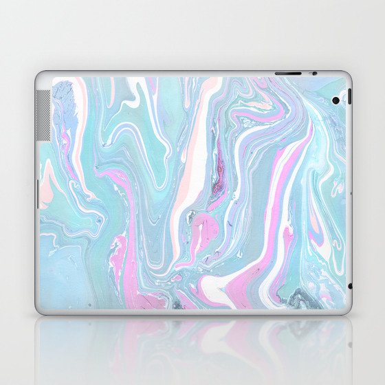 Abstract pink blue coral white liquid marble Laptop & iPad Skin