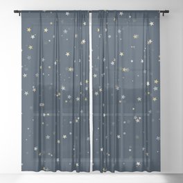 Gold & Silver Stars on Navy Blue pattern Sheer Curtain