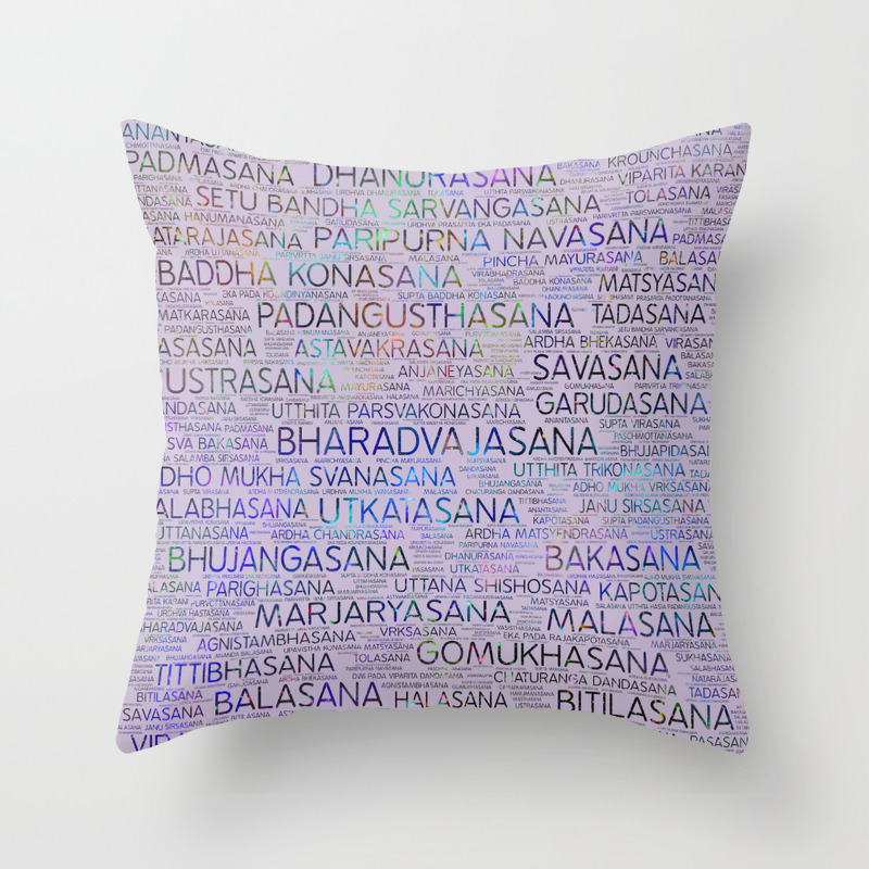 Multicolor 16x16 Creativemotions Yoga Asanas/Poses Sanskrit Word Art Throw Pillow 