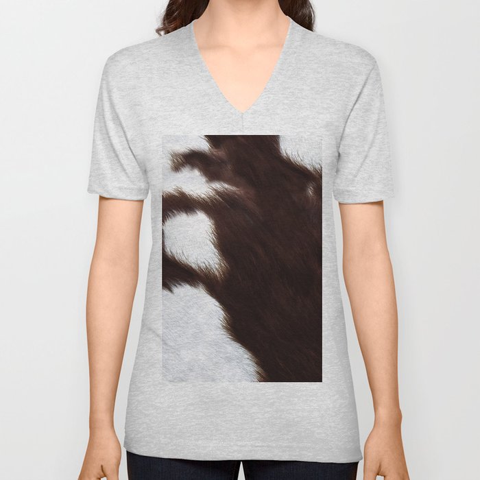 Southwestern Brown Cowhide (Created Digitally) V Neck T Shirt