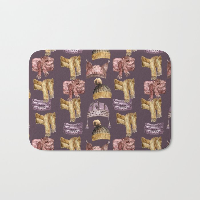 Watercolor hats and scarves pattern Bath Mat
