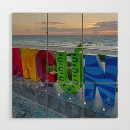 Cancun Sign with Ocean Cancun Mexico Wood Wall Art