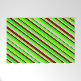 [ Thumbnail: Lime, Chartreuse, Light Grey & Dark Red Colored Stripes/Lines Pattern Welcome Mat ]