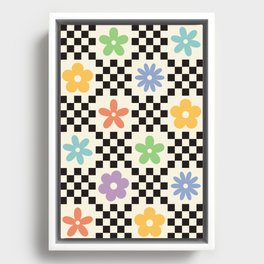 Retro Colorful Flower Double Checker Framed Canvas