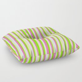[ Thumbnail: Green, Pale Goldenrod, Light Cyan, and Hot Pink Colored Lined/Striped Pattern Floor Pillow ]