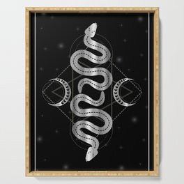 Occult snakes triple goddess fertility symbol silver Serving Tray