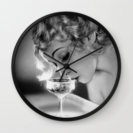 Jazz Age Blond Sipping Champagne black and white photograph / photography Wall Clock | Woman, Blond, Blonde, Cocktails, Alcoholic, Gildedage, Female, Photographs, Roaringtwenties, Beverages 