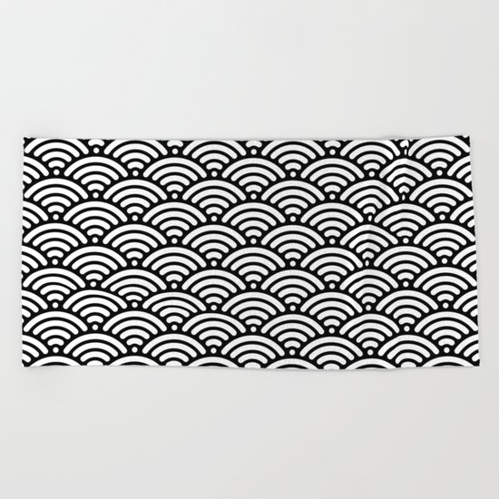 Black White Waves Beach Towel