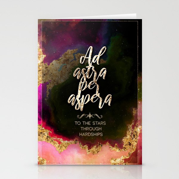 Ad Astra Per Aspera Rainbow Gold Quote Motivational Art Stationery Cards