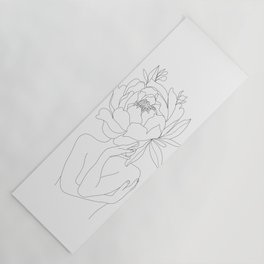 Minimal Line Art Woman Flower Head Yoga Mat