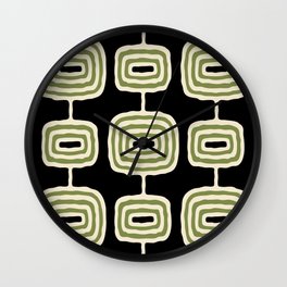 Mid Century Modern Atomic Rings Pattern 236 Black Beige and Olive Green Wall Clock