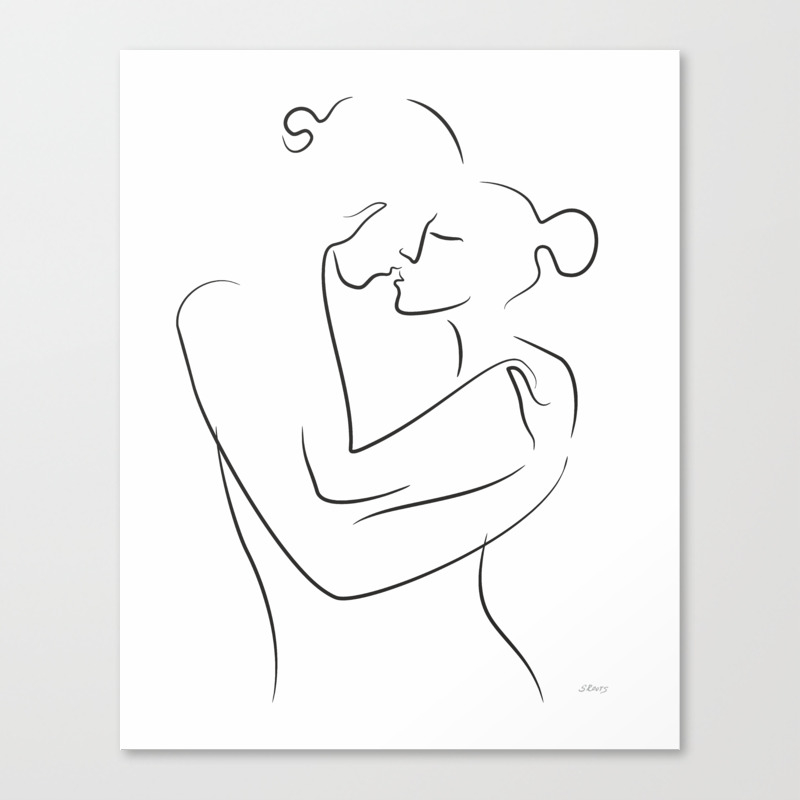 Kiss drawing. Romantic couple, passionate embrace. Canvas Print by siretmr  | Society6