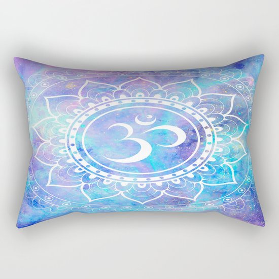 Om Mandala Pink Aqua Lavender Galaxy Space Rectangular Pillow