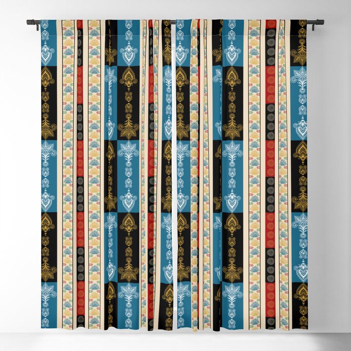Ethnic Style Vertical Bands / Bohemian Style Blackout Curtain