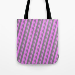 [ Thumbnail: Violet & Gray Colored Lines Pattern Tote Bag ]