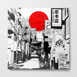 Tokyo street sunrise Metal Print | Curated, Risingsun, Twilight, East, Architecture, Kyoto, Illustration, Street, Sunset, Drawing 