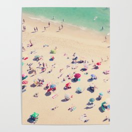 Aerial Beach Photography - Ocean Print - Colorful Beach Umbrellas - Sea photo by Ingrid Beddoes Poster