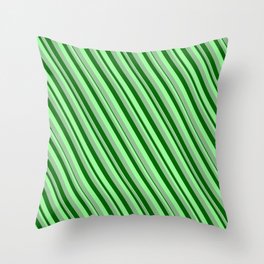 [ Thumbnail: Dark Sea Green, Dark Green & Green Colored Lines/Stripes Pattern Throw Pillow ]