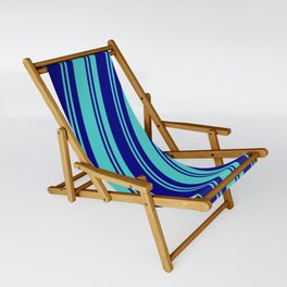 [ Thumbnail: Blue & Turquoise Colored Pattern of Stripes Sling Chair ]