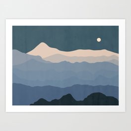 Siluet of Mountain at The Night Art Print