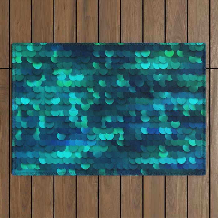 Peacock Teal Sequin Glitter Outdoor Rug