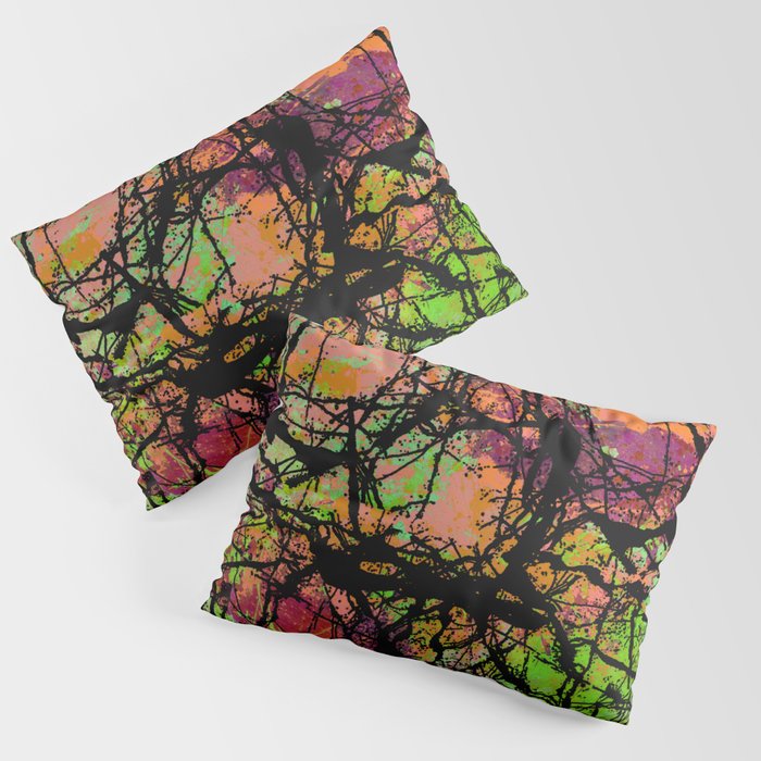 Cracks And Colour - Pastel orange, blue and green abstract with black marble effect Pillow Sham