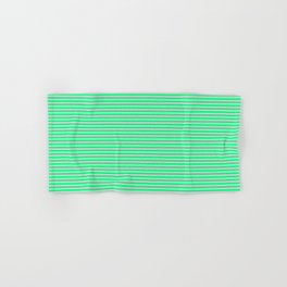 [ Thumbnail: Green and Light Grey Colored Pattern of Stripes Hand & Bath Towel ]