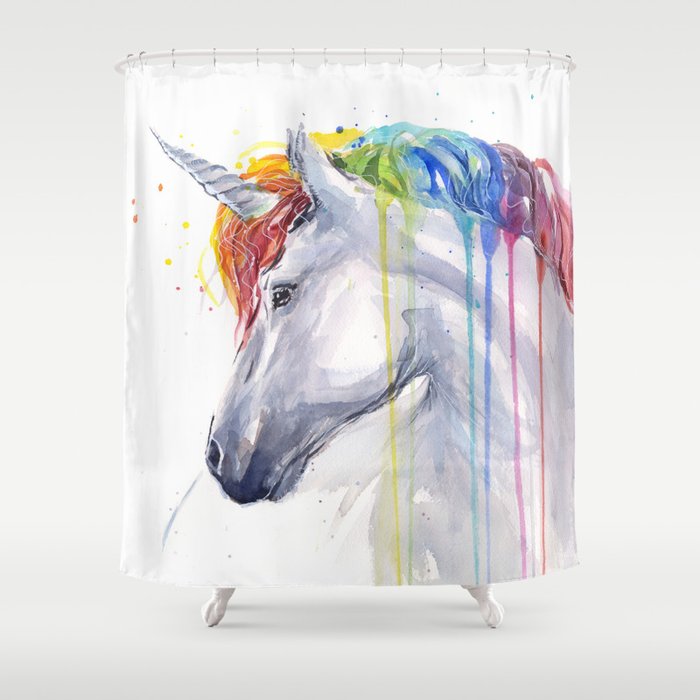 Rainbow Unicorn Watercolor Shower Curtain