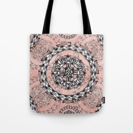 Dusty Rose Pink Sparkle and Rose-Ring Mandala Textile Tote Bag