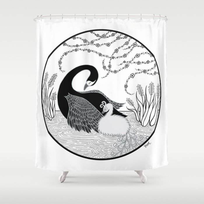 Black Swan and Moonlark Shower Curtain