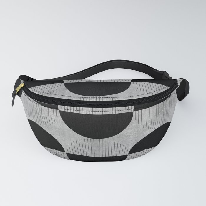 Black abstract 60s circles on concrete - Mix & Match with Simplicty of life Fanny Pack