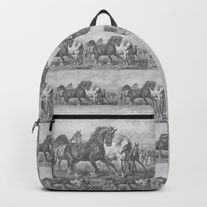 HORSES black & white illustration  Backpack