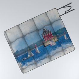 Lighthouse and Sail Nautical Art Print Picnic Blanket