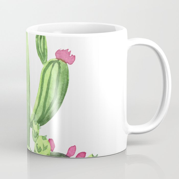 Green Cacti with Pink Flowers Coffee Mug