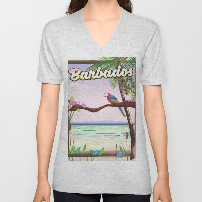 Barbados vintage parrot travel poster V Neck T Shirt
