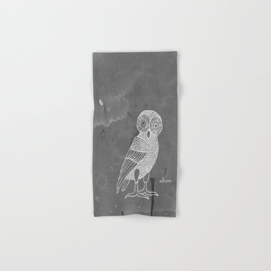 ATHENA'S OWL IN GREY BACKGROUND Hand & Bath Towel