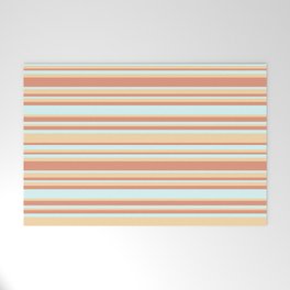 [ Thumbnail: Dark Salmon, Light Cyan, and Tan Colored Lines Pattern Welcome Mat ]