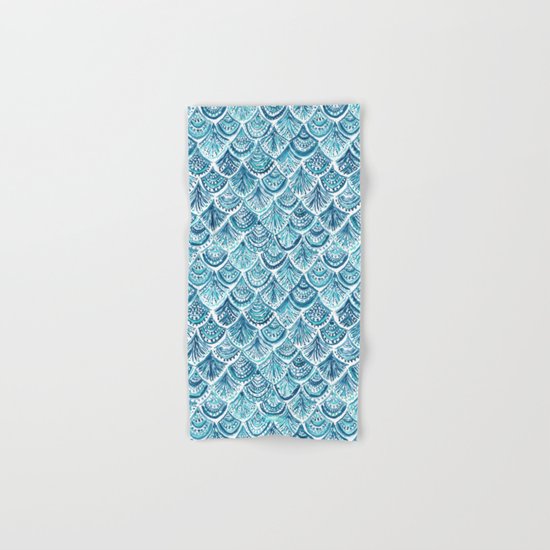NAVY LIKE A MERMAID Fish Scales Watercolor Hand & Bath Towel
