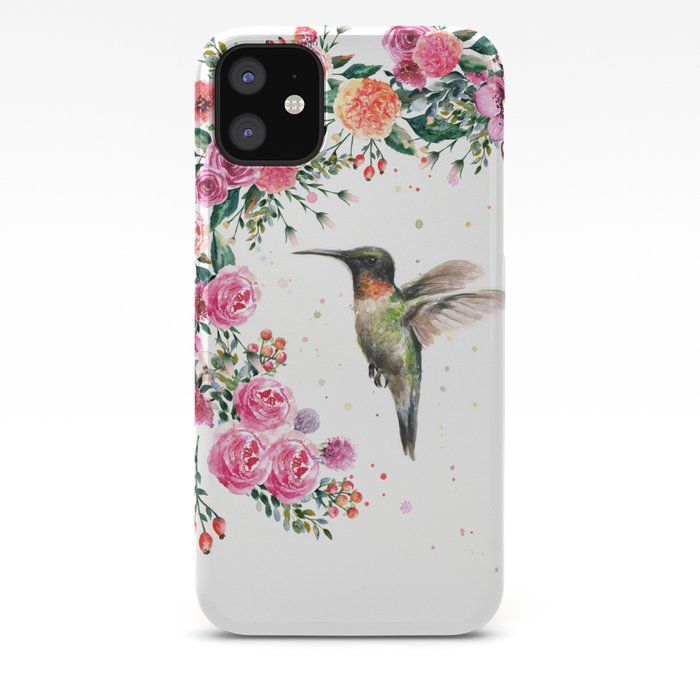 Hummingbird and Flowers Watercolor Animals iPhone Case