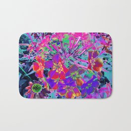 Dramatic Psychedelic Colorful Red and Purple Flowers Bath Mat | Groovy, Trippy, Black, Floral, Painting, Flower Petals, Lime Green, Dramatic, Magenta, Colorful 