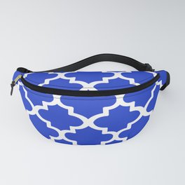 White Quatrefoil Pattern Outline With Royal Blue Background Fanny Pack