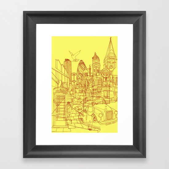 London! Yellow/Red Framed Art Print